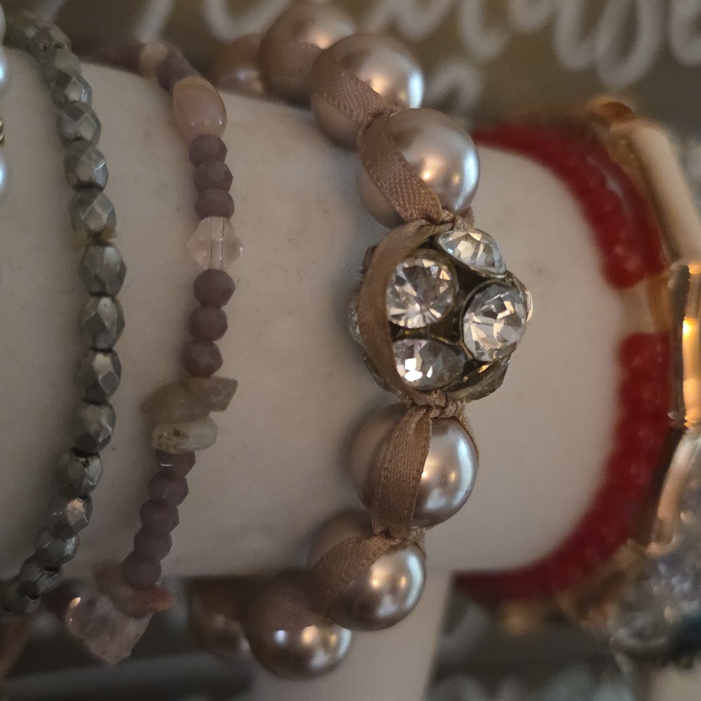 Shambala Bracelet  Champagne large high luster Akoya Pearls & Crystal Ball